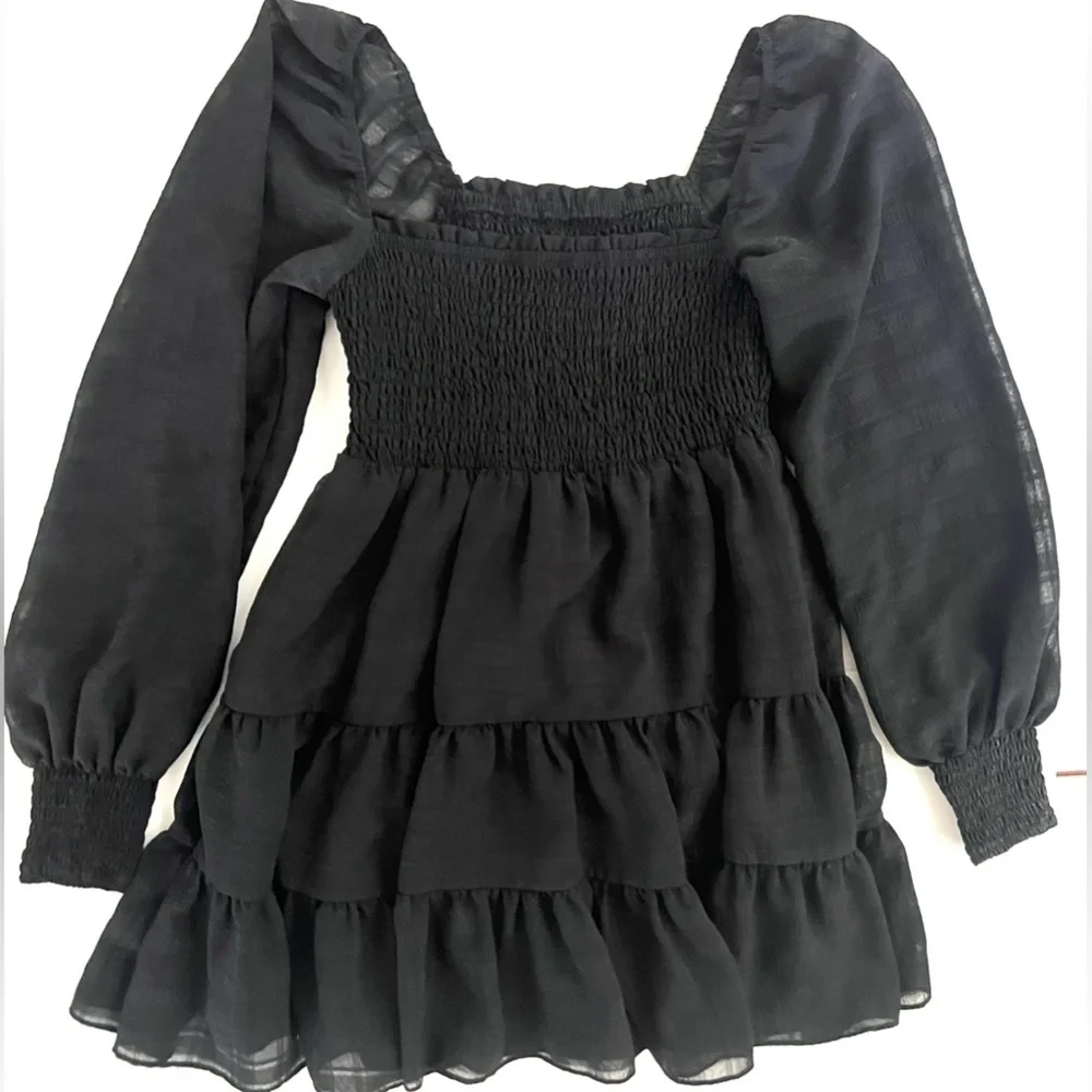 Urban Outfitters Black Long Puff Sleeve Mini Dress Size Small Petite - Picture 5 of 8